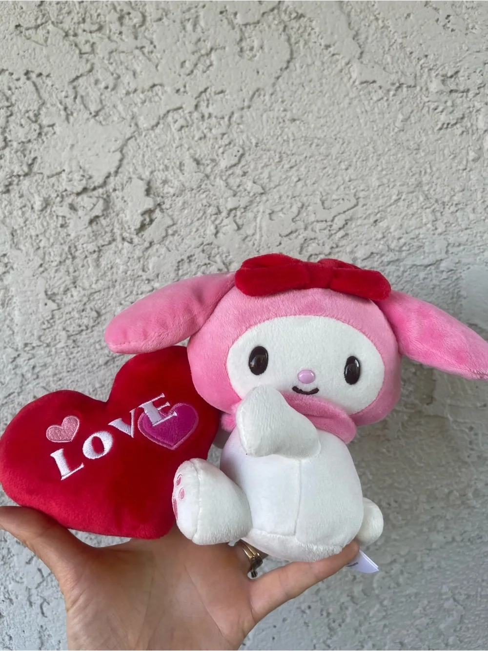 Sanrio My Melody Pink & White Plush with Red Heart - Cute Valentine's Toy